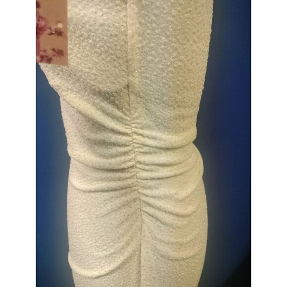 One-Shoulder Ivory Mini Dress With Beaded Detail By Emerald Sundae Size Large - Picture 7 of 8